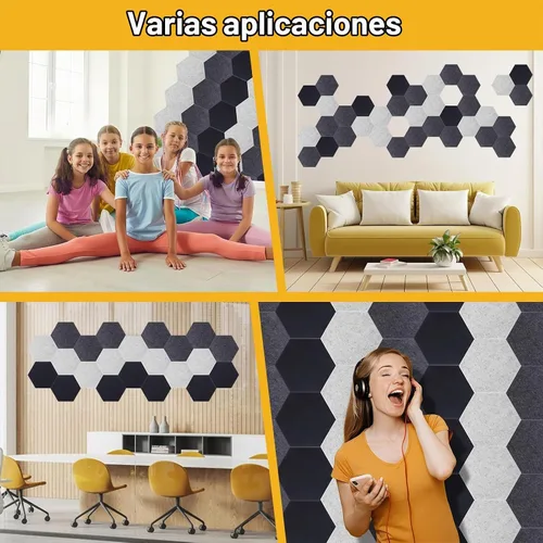 Vista 7 de Paquete de 12 paneles acústicos de pared insonorizados de 14 x 12 x 0.4 pulgadas, paneles absorbentes de sonido con autoadhesivo, tablero de fieltro