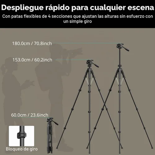 Vista 4 de SmallRig Soporte de trípode para cámara de 71" AP-21, trípode de viaje para iPhone y cámara para Canon para Nikon con soporte para teléfono y bolsa