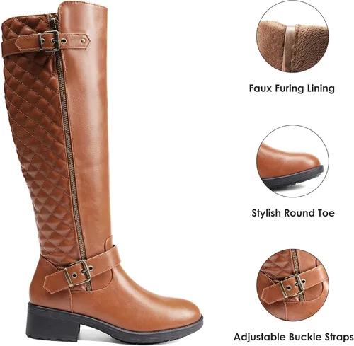 Vista 4 de DREAM PAIRS Women's Knee High Boots, Utah Low Stacked Heel Knee High Riding Boots