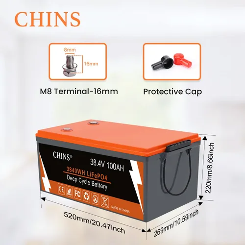Vista 2 de CHINS - Batería de litio para carrito de golf de 36 V, 100 Ah, batería Bluetooth LiFePO4, BMS de 200 A incorporada, corriente máxima de 1000 A