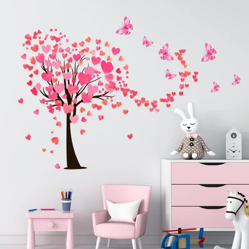 Vista 6 de Calcomanía de pared de árbol de corazón rojo para el día de San Valentín, 48.4 x 33.8 pulgadas, calcomanías de corazón para decoración de fiesta