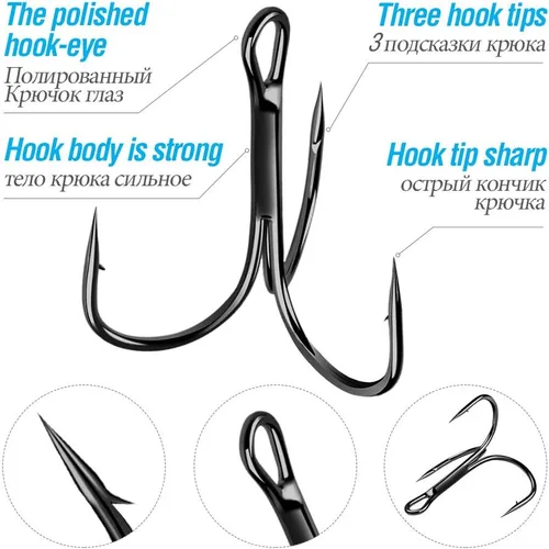 Vista 3 de DONQL Anzuelos de pesca Gancho de agudos de acero de alto carbono Ganchos agudos Super Sharp Solid Triple Barbed Fish Hook