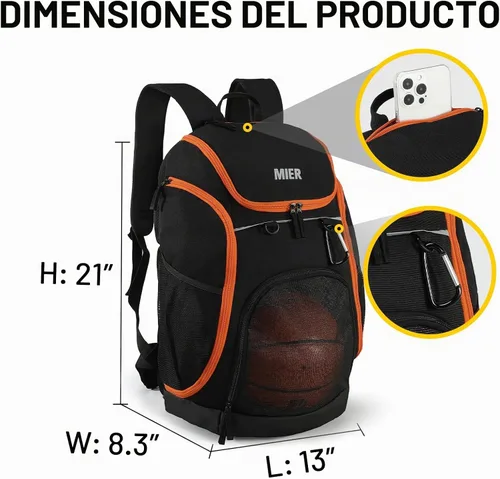 Vista 3 de [Usado] MIER Gym Backpack 40L Basketball Backpack with Ball Compartment & Shoes Storage Multi-Functional Sports Soccer Bag Large Equipment Back Pack