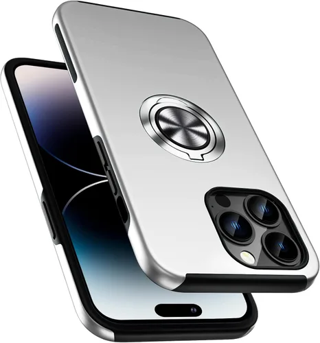 Vista 16 de Funda a prueba de golpes para iPhone 14 de 6.1 pulgadas, [anillo de dedo integrado] funda de teléfono de grado militar con soporte de metal Negro