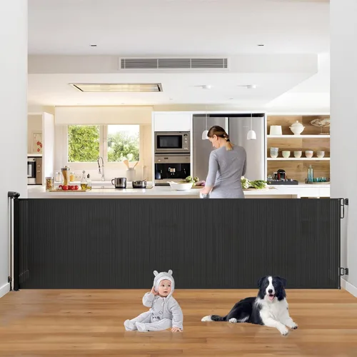 Vista 8 de probebi Puertas retráctiles para bebés, niños y perros para escaleras, se extienden hasta 54 pulgadas de ancho y 34 pulgadas de alto, uso