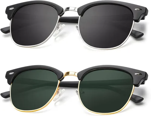 Vista 72 de KALIYADI Gafas de sol polarizadas para hombres y mujeres, marco semi sin montura, para conducir con bloqueo UV A01-(1 Pack) Tortuga Mate G15