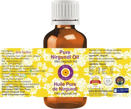 Vista 2 de dève herbes Aceite de Nirgundi (Vitex negundo linn) Infusionado Puro No pegajoso Ligero Para el cuidado facial Hombres y mujeres 1.0
