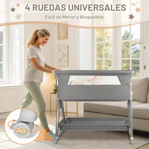 Vista 2 de BIERUM Moisés de bebé para bebé – Moisés de noche ajustable de 7 alturas con ruedas bloqueables, fácil de montar, cuna portátil con bolsa