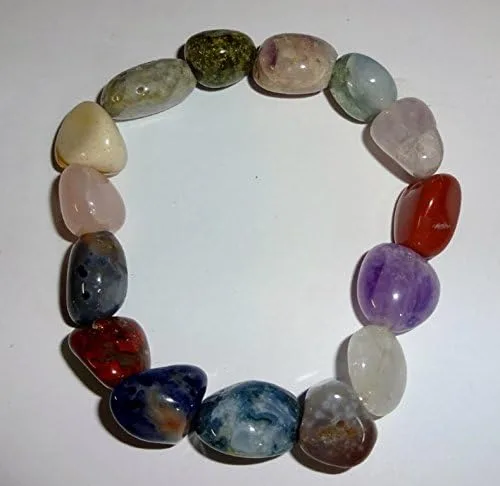 Vista 2 de 1 pulsera elástica con cuentas de pepita de cristal caído de calidad #2 estilo chakras mixto de 0.157-0.315 in