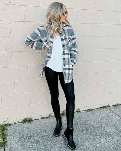 Vista 5 de GRAPENT Chaqueta acolchada con botones a cuadros de gran tamaño para mujer