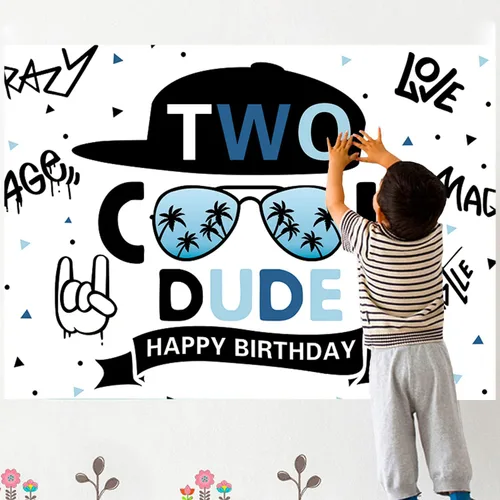 Vista 2 de Dos decoraciones geniales de fiesta para niños, suministros de telón de fondo de feliz segundo cumpleaños, lentes de sol geniales para niños