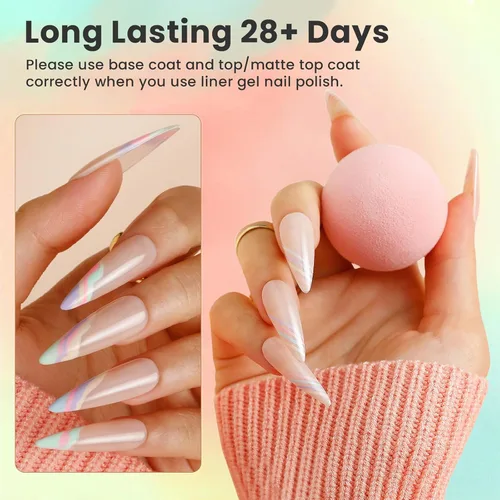 Vista 4 de Juego de 4 esmaltes de gel para arte de uñas, color amarillo, rosa, azul, morado, con pincel fino para arte de uñas en botella, uso con lámpara LED