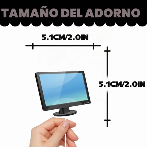 Vista 2 de 18 piezas de equipo electrónico con purpurina para decoración de postre para cupcakes, auriculares para computadora, teclado, ratón, decoraciones