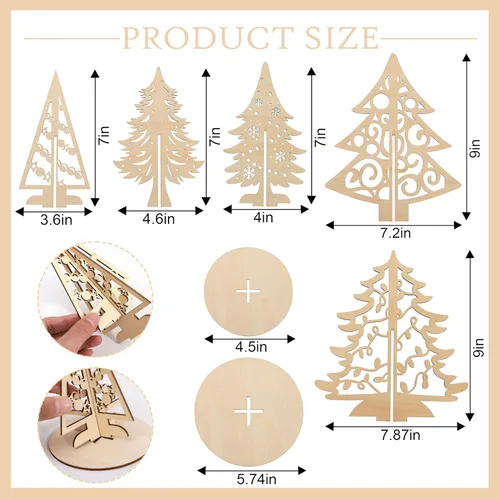 Vista 2 de Juego de manualidades de Navidad, árbol de Navidad 3D de madera, rebanadas de madera sin terminar para pintar, adornos de árboles de Navidad