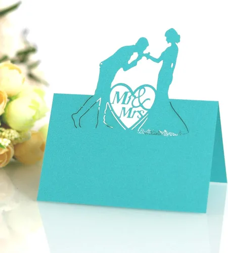 Vista 4 de 50 tarjetas de lugar, tarjetas de mesa, tarjetas de nombre para ajuste de mesa, romántico, amante, corazón, tarjeta de papel, banquete de asiento 3d