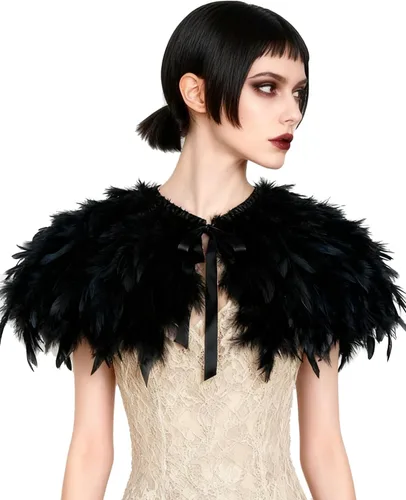 Vista 12 de L'VOW Estola de capa de plumas de moda negro blanco beige chal iridiscente