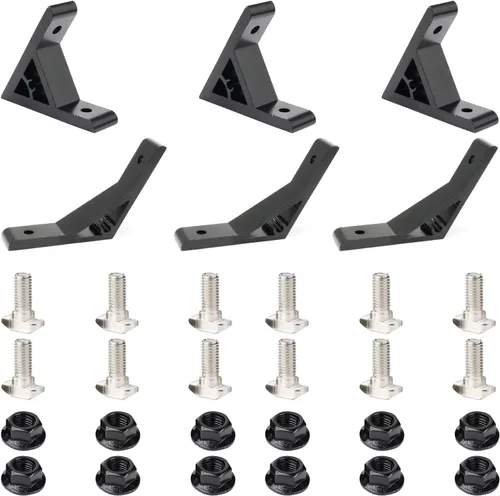 Vista 27 de 10 juegos de perfiles de extrusión de aluminio de la serie 2020, soportes en L de ángulo recto negro con tuercas y pernos de ranura en T M5