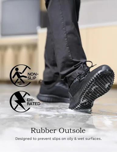 Vista 2 de Bruno Marc Zapatos de trabajo antideslizantes para hombre, zapatos para caminar, color negro y ligero, para cocinero, cocina, restaurante, tenis