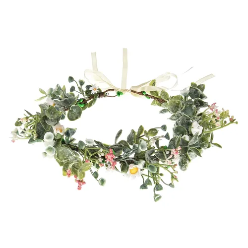 Vista 21 de Corona de flores suculentas, eucalipto, halo de boda, diadema floral, accesorio para fotos (B-blanco)