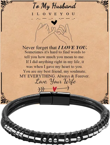 Vista 12 de Pulseras para hombre con código morse para hombre, pulsera de cuero con texto en inglés «I Love You», regalo de joyería para hombre y hombre