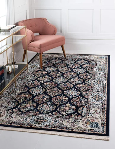 Vista 18 de Unique Loom Narenj Collection - Alfombra clásica de diseño repetido con textura tradicional, rectangular, 3 x 5 pies y 1 pulgada, azul/beige
