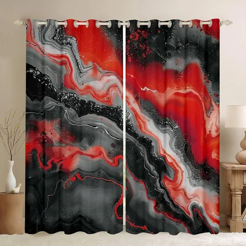 Vista 8 de Feelyou Cortinas abstractas para dormitorio, sala de estar, cortinas opacas de oscurecimiento negro y azul, con estampado de mármol, 2 paneles de 38