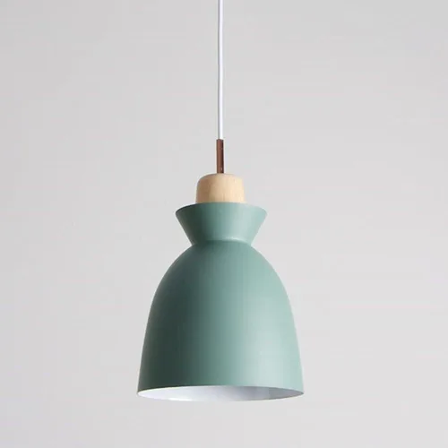 Vista 9 de Modern Minimalist Bell Metal Pendant Light Fixture Wood Accent, Small Hanging Lamp for Dining Room Kitchen Island Bedroom Bedside Cafe, Adjustable