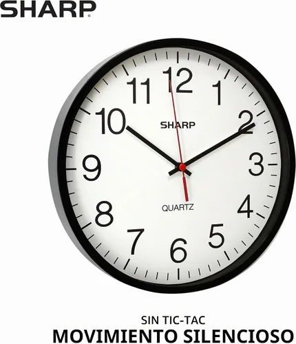 Vista 2 de Sharp Reloj de pared con batería de 10 pulgadas, silencioso, sin tictac Negro