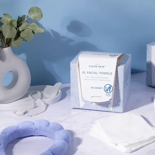 Vista 8 de Toallitas faciales secas XL (50 unidades, 1 paquete), toallas faciales ultra absorbentes a base de plantas, toallitas desmaquillantes desechables