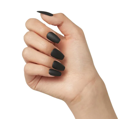 Vista 2 de Uñas postizas a presión de color imPRESS, de Halloween, sin necesidad de pegamento, negras, de ataúd mediano, 33 unidades.