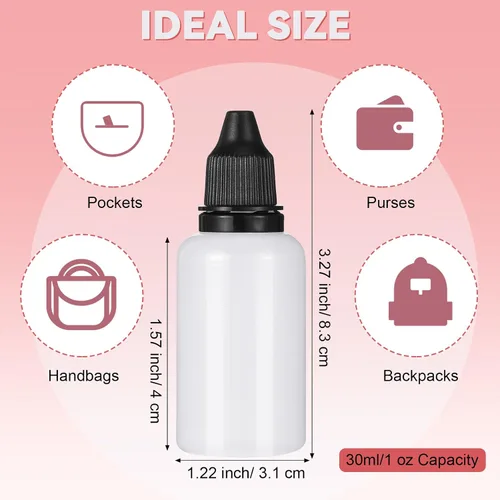 Vista 2 de Tioncy 100 botellas de plástico con cuentagotas de 1.0 fl oz, botellas de líquido exprimibles a granel con tapas a prueba de fugas, cuentagotas