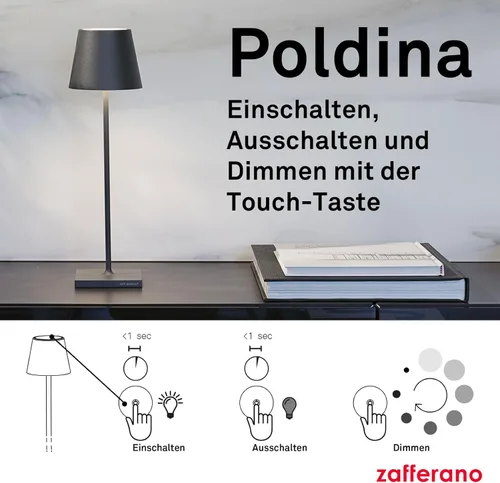 Vista 5 de Zafferano Poldina Pro Lámpara de mesa LED (color: hoja de oro) Touch On/Off, táctil regulable, aluminio, protección IP54, solo