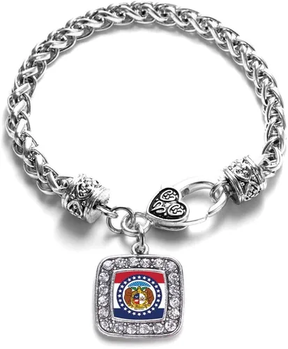 Vista 85 de Pulsera de dijes cuadrados de plata con joyería de circonita cúbica