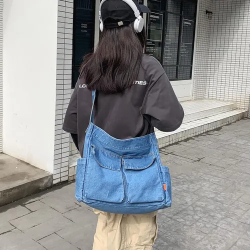Vista 5 de Freie Liebe Bolsa de lona para mujer con múltiples bolsillos grande, bolsa de hombro cruzada para la escuela