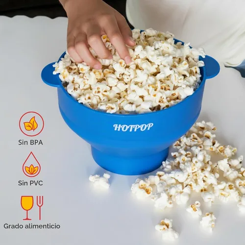 Vista 6 de El Hotpop Original - Palomitero para microondas, Popcorn, contenedor de silicona para hacer palomitas de maíz, cuenco plegable sin BPA y apto