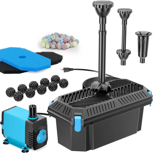 Vista 14 de Antfraer Kit de bomba de fuente solar de 12 W y filtro de estanque, sistema de filtración integrado con 4 boquillas, filtro de estanque de tubo