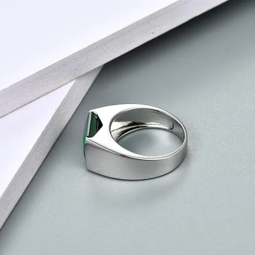 Vista 7 de Anillos de plata de ley con zafiro esmeralda creada para hombres y mujeres, piedra preciosa verde y azul, anillos chapados en oro blanco de 14