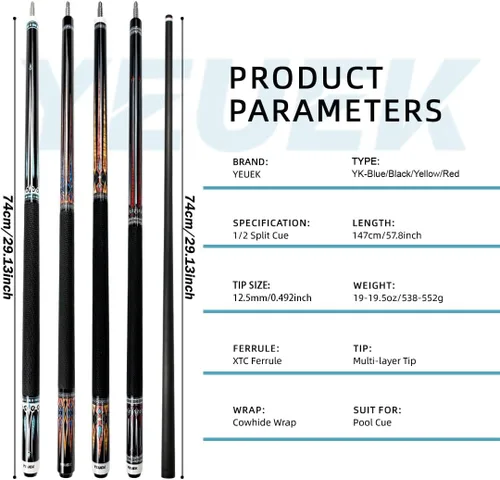 Vista 3 de Carbon Fiber Pool Cue Stick 11.5mm 12.5mm Low Deflection Pool Stick with Wood Butt Professional Cue Stick with Adjustable Extension