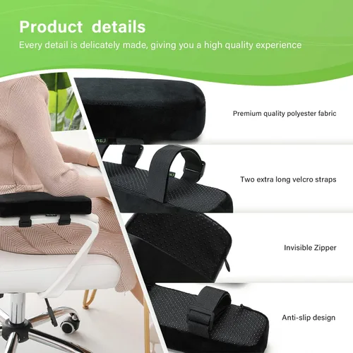 Vista 2 de LargeLeaf Silla con almohadillas de espuma viscoelástica para reposabrazos de 2 piezas Cubierta transpirable de apoyo firme