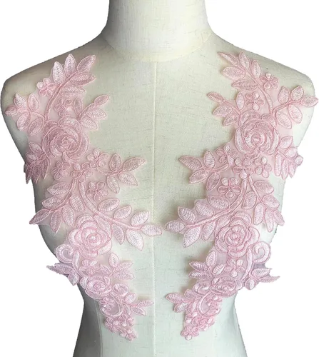 Vista 10 de Worlds 1 par de parches de tela de encaje burdeos bordado apliques de encaje motivo floral vestido de novia costura adornos decoración 13.8 x 5.7 in