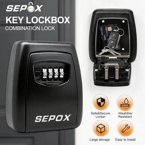 Vista 3 de SEPOX® Caja de seguridad de acero inoxidable con combinación de 4 dígitos para llaves de montaje en pared For Home Office Outdoor Realtor.