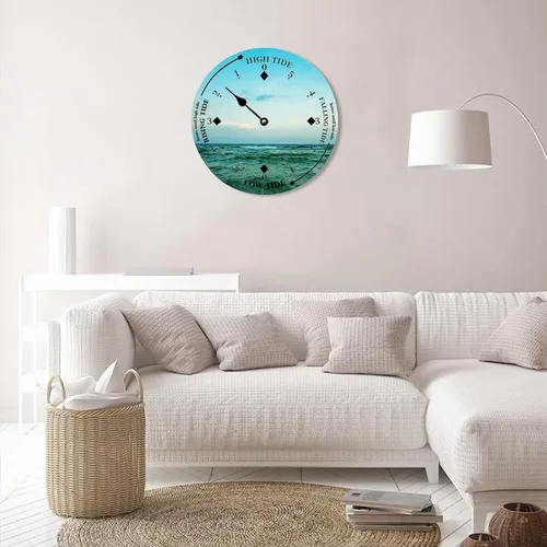 Vista 6 de Reloj de marea de madera para pared, puesta de sol, hora del océano, reloj costero, luna, marea, marea, marea, marea alta y baja, reloj