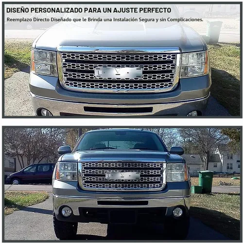 Vista 3 de SPEC-D TUNING Parrilla de Capó de Malla de Miel de la Defensa Delantera Cromada Compatible con 2007-2013 GMC Sierra 1500 / Sierra Denali 1500