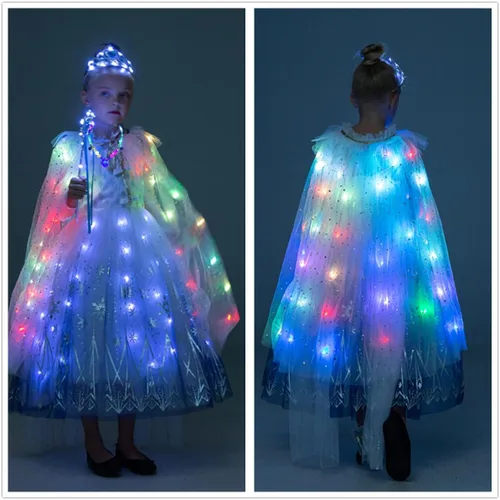 Vista 3 de Capa de princesa con luz LED para niñas con corona y cetro resplandeciente
