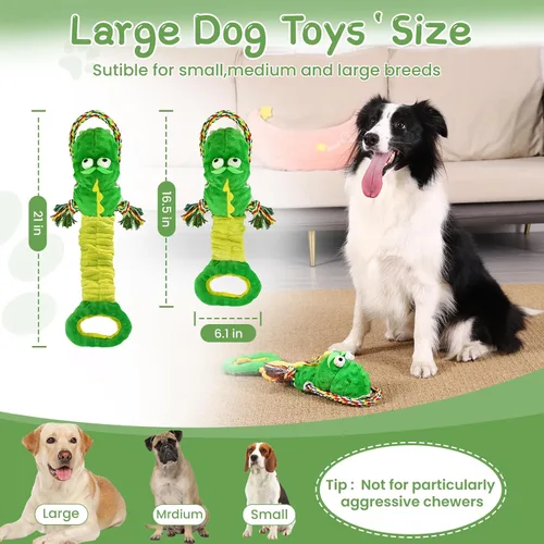 Vista 2 de YINEYA Juguetes resistentes para perros masticadores agresivos, juguete interactivo de tira y afloja para mantenerlos ocupados, juguetes chirriantes