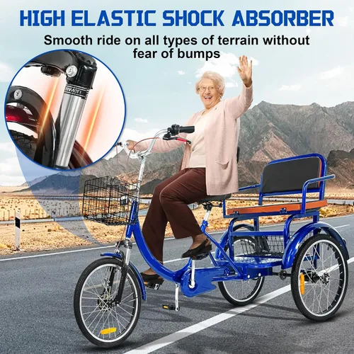 Vista 6 de MOOITZ Triciclo para adultos, bicicletas de 20 pulgadas con 3 ruedas, triciclo para adultos con asiento, bicicleta de crucero de paso bajo