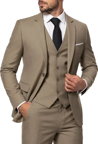 Vista 10 de MY'S Conjunto de traje de 3 piezas para hombre con corbata, chaqueta ajustada de un botón, chaleco y pantalones, blazer para fiestas, bodas, bailes