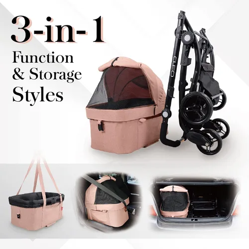 Vista 5 de ibiyaya New Cleo Sistema de viaje 3 en 1, cochecito para mascotas, transportador, bolsa para perros pequeños, medianos y gatos, ligero, 44 libras