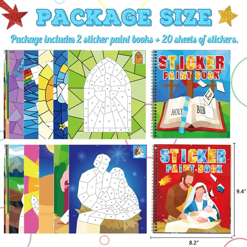 Vista 4 de TBEEJ 2 piezas de manualidades bíblicas para niños de 4 a 8 años, libros de pintura adhesivos, actividades en avión, incluye cristiano Jesús Ángel