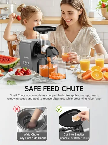 Vista 6 de Máquina exprimidora lenta para verduras y frutas, extractor de masticación en frío, apio, hierba de trigo, hojas verdes, zanahoria, jengibre